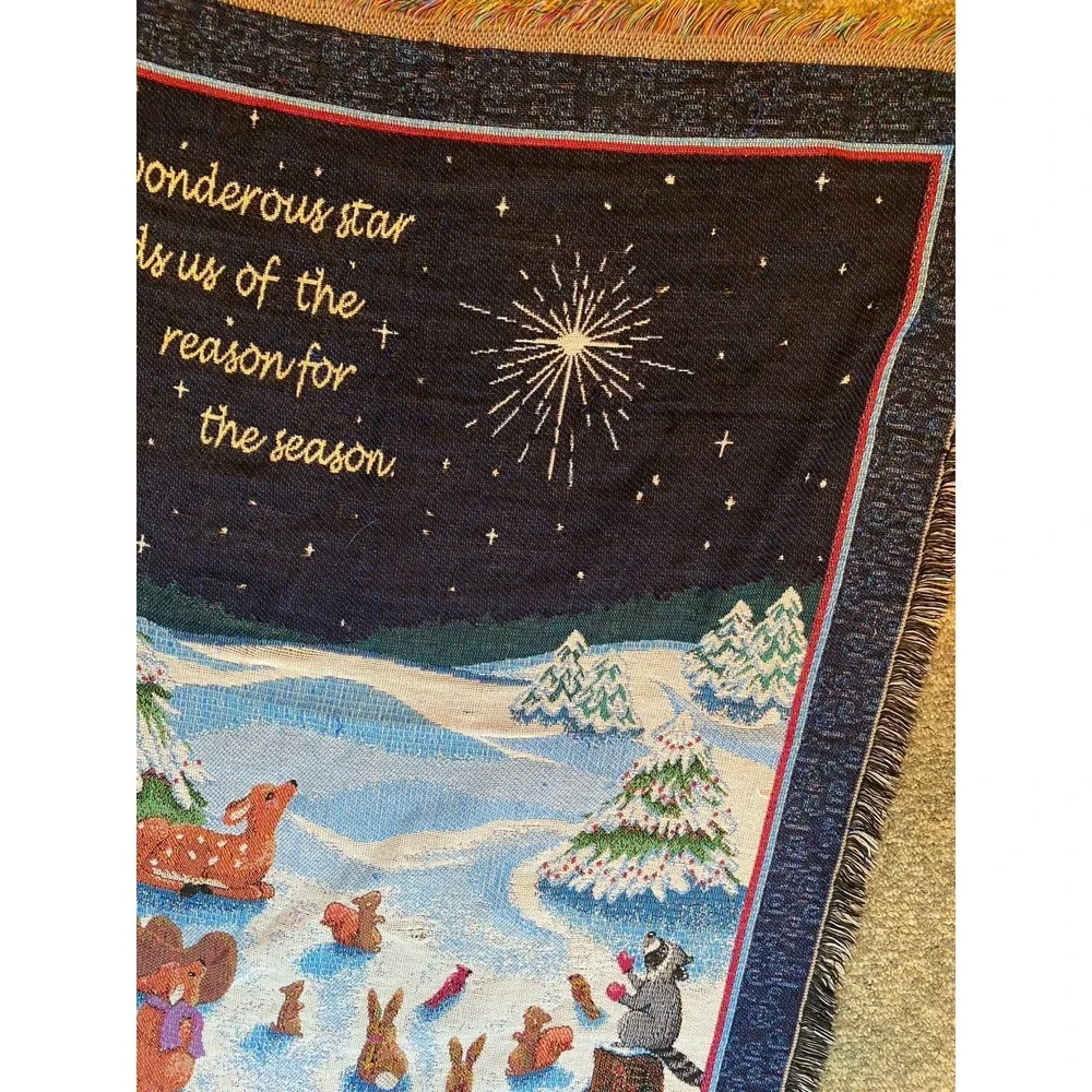 Vintage Crown Crafts Winter Animals‎ Tapestry Blanket 54 X 48 Fringe